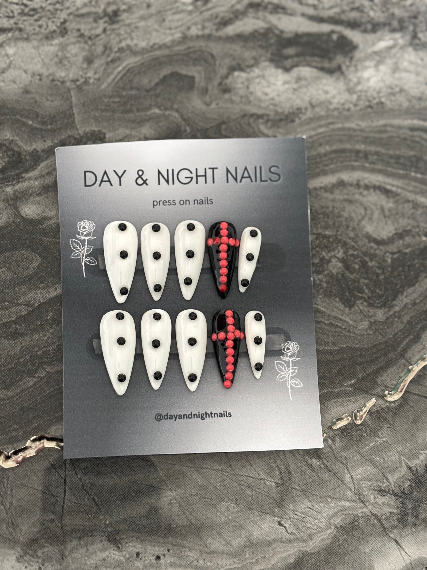 Gothic Cross Poka Dot Nails